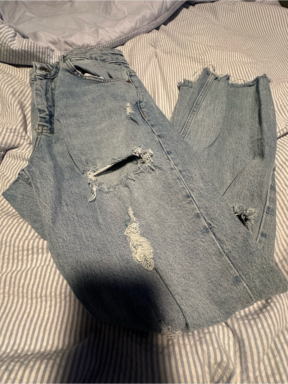 Topshop Light Blue Distressed Straight Leg Jeans